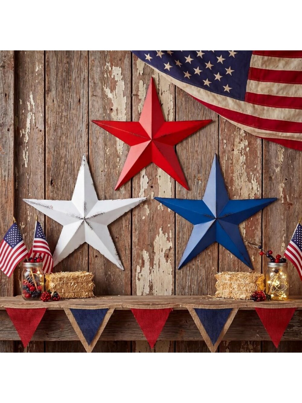 Set of 3 Rustic 12'' Metal Barn Stars for Outdoor Wall Decor & Farmhouse Style
